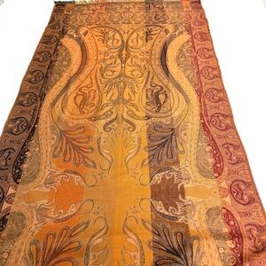 MoMA Scarf Multicolor Shawl Paisley Wool Silk Blend 78”*28” Warm Artsy Brown